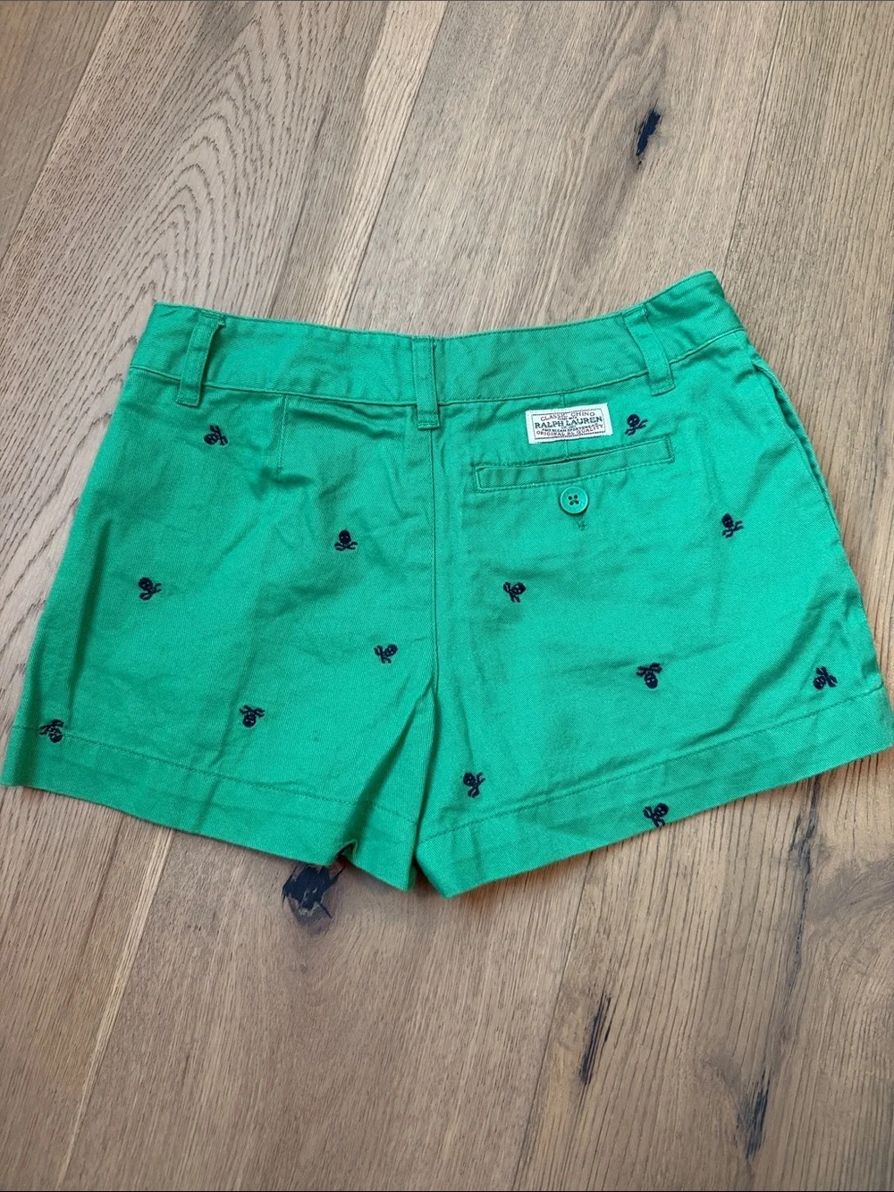 Ralph Lauren Girl's Green Classic Chino Skull Crossbones Shorts